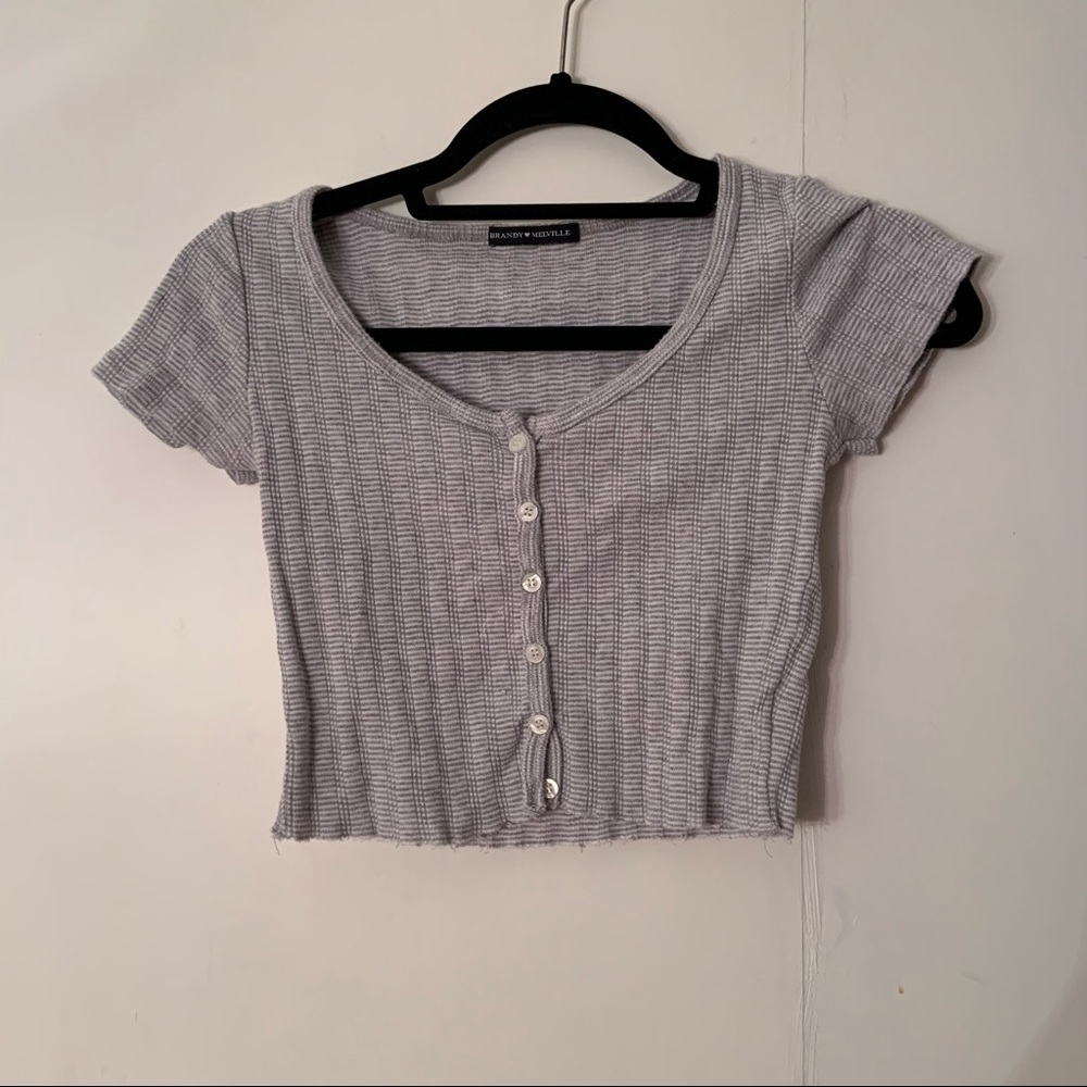 Grey and white crop top with buttons